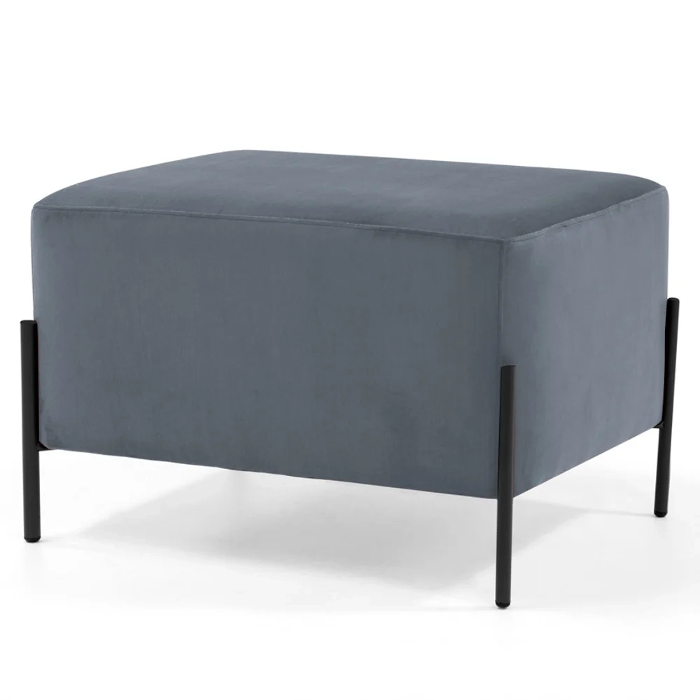 Puff Decorativo 60cm Base Aço Status C-317 Veludo Cinza - Domi