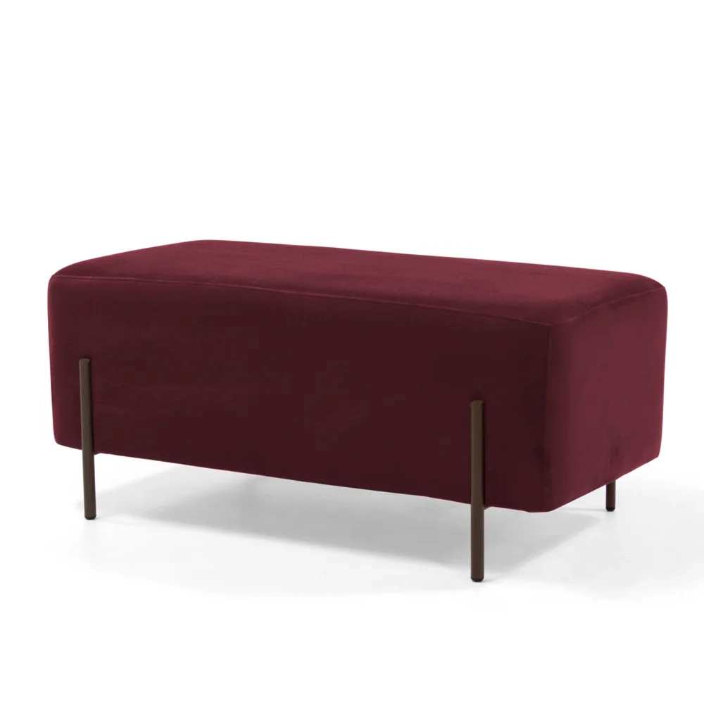 Puff Decorativo 90cm Base Aço Status C-278 Veludo Marsala - Domi