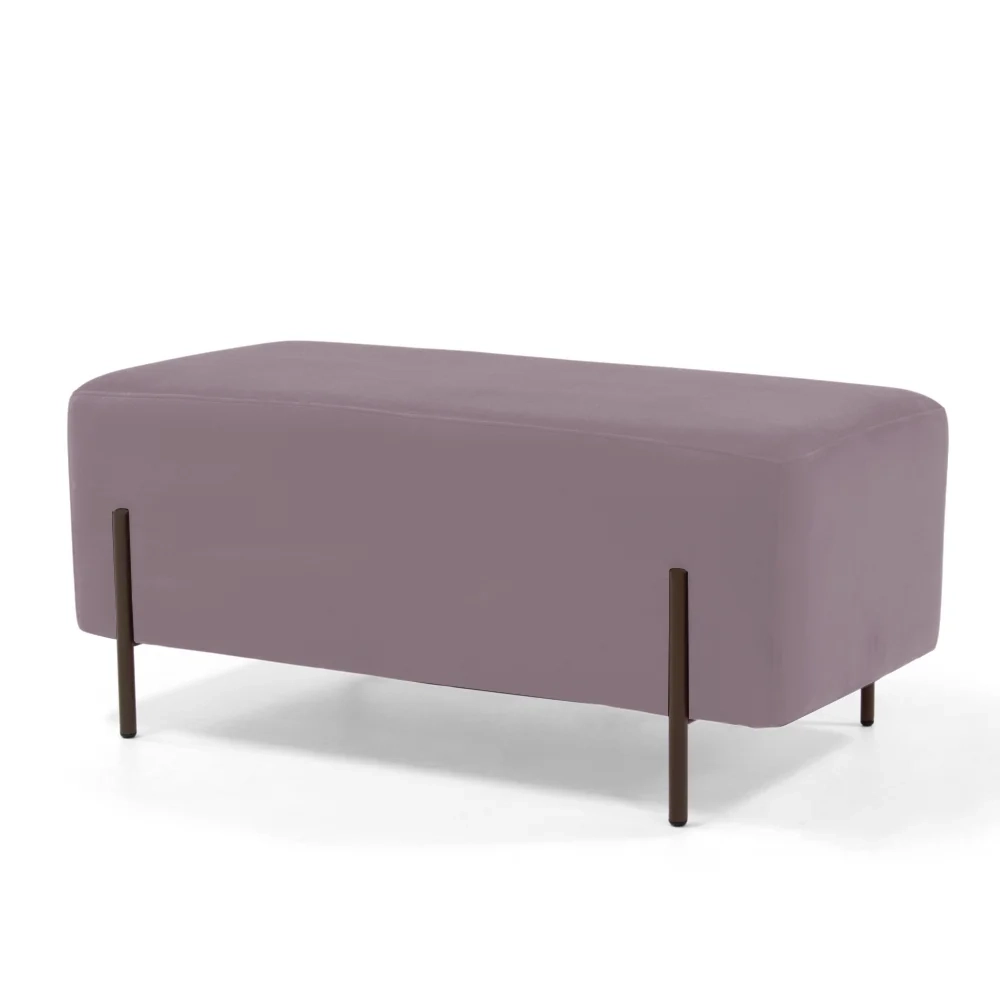 Puff Decorativo 90cm Base Aço Status C-305 Veludo Rosê - Domi