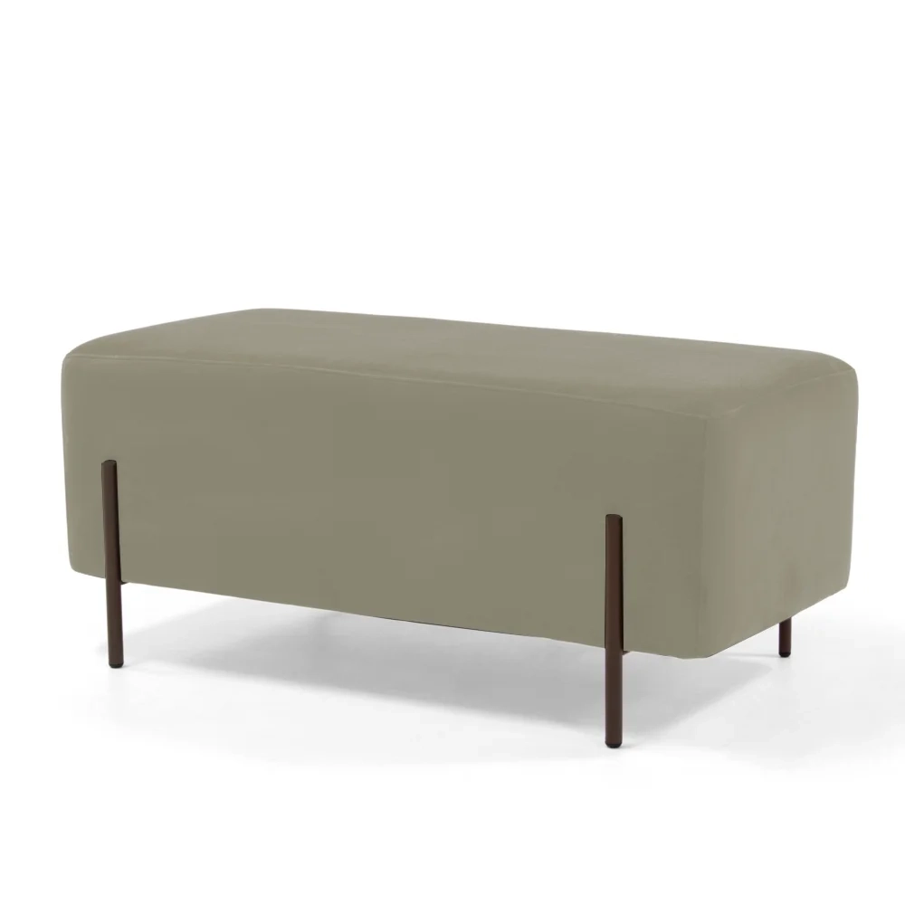 Puff Decorativo 90cm Base Aço Status C-309 Veludo Bege - Domi