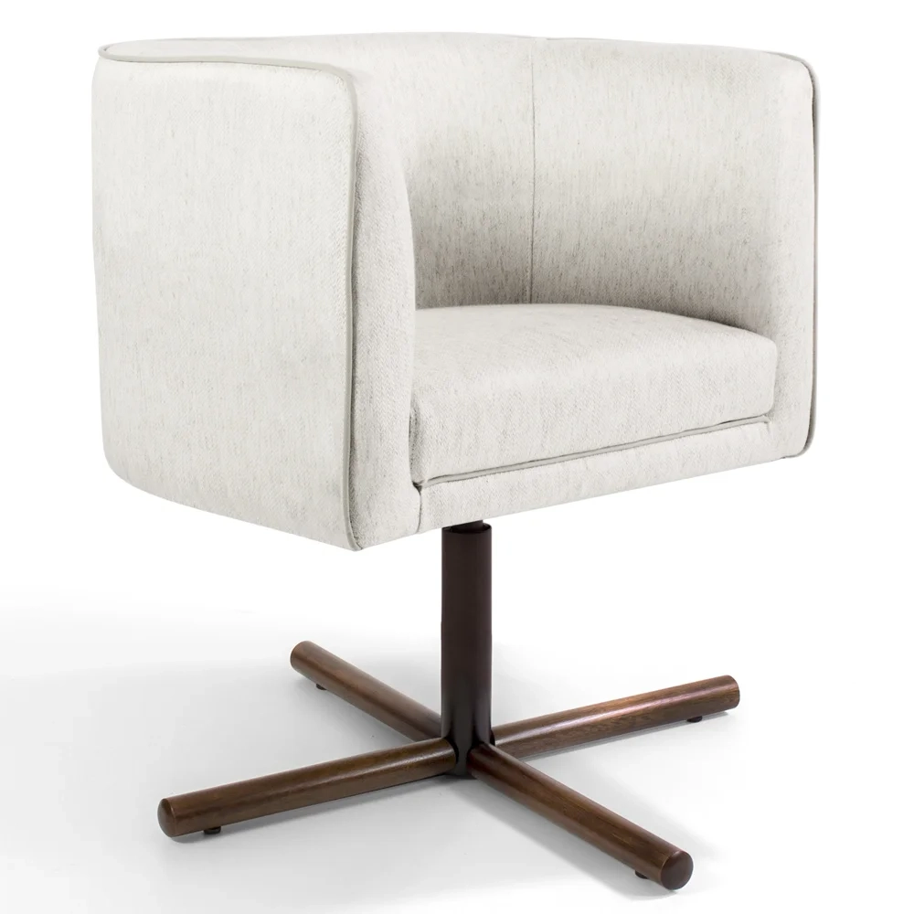 Poltrona Decorativa Giratória Base Xis Madeira Betina A-48 Linho Flocos - Domi