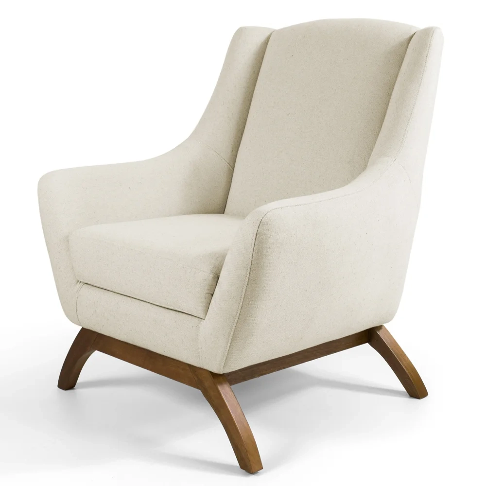 Poltrona Decorativa Base Manu Madeira Juliet Veludo C-309 Bege - Domi