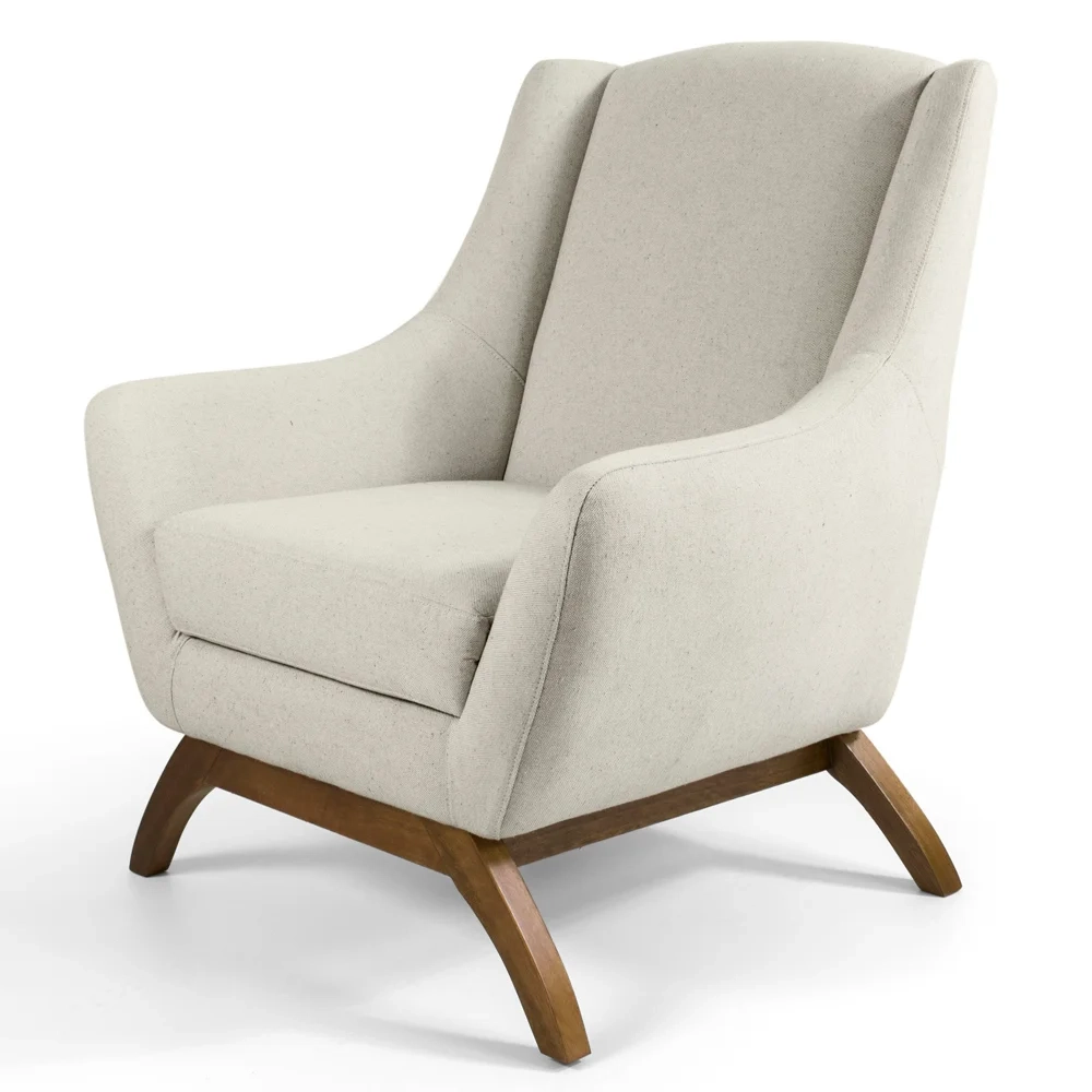 Poltrona Decorativa Sala de Estar Juliet Base de Madeira C-370 Linho Bege Cru - Domi