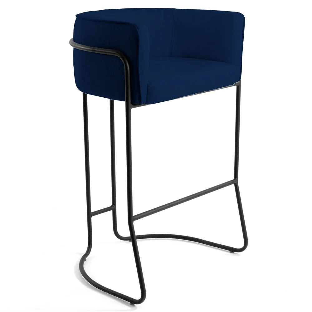 Banqueta Decorativa Base Aço Preto Betina Veludo C-304 Azul Marinho - Domi