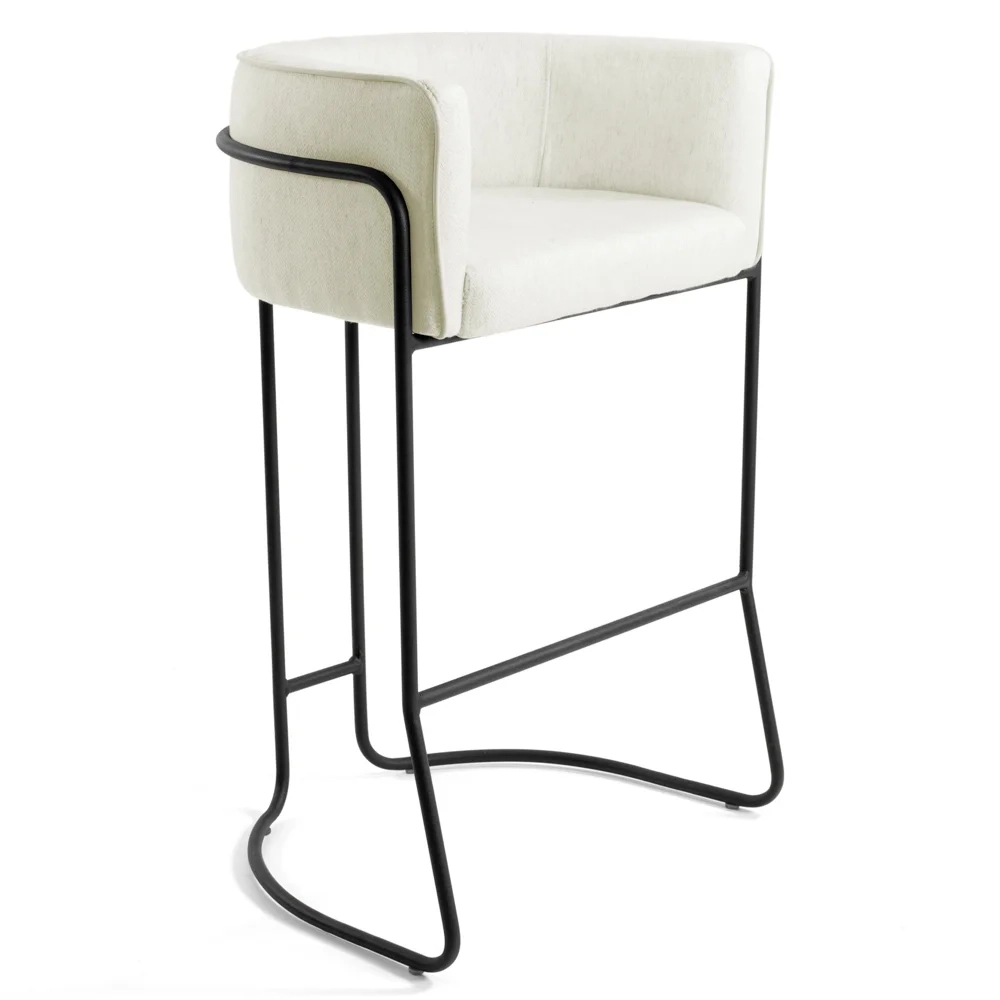 Banqueta Decorativa Base Aço Preto Betina Veludo C-309 Bege - Domi