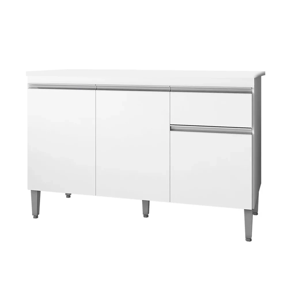 Balcão Gabinete Para Pia Com Tampo 120cm 3 Portas e 1 Gaveta Tatiane Branco - AJL Móveis