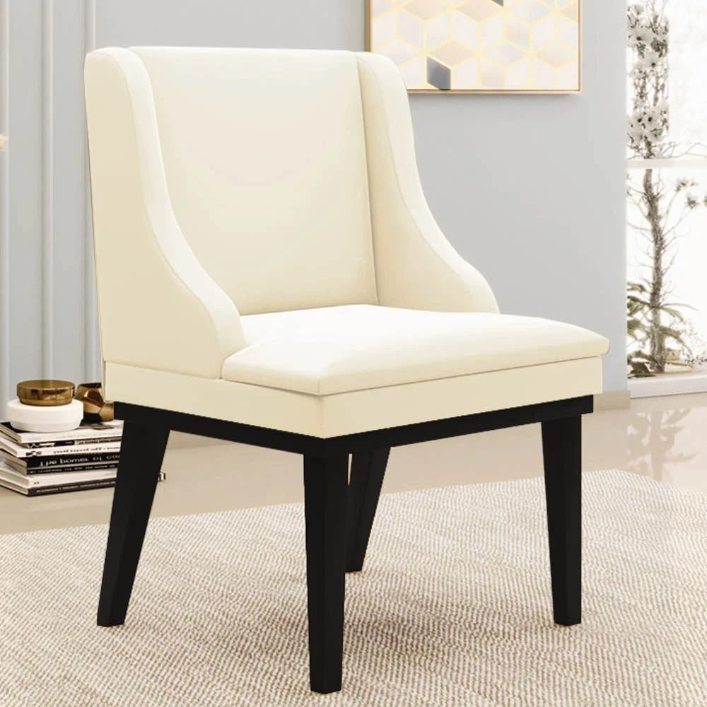 Cadeira Estofada para Sala de Jantar Base Fixa de Madeira Preto Lia Veludo Bege - Ibiza
