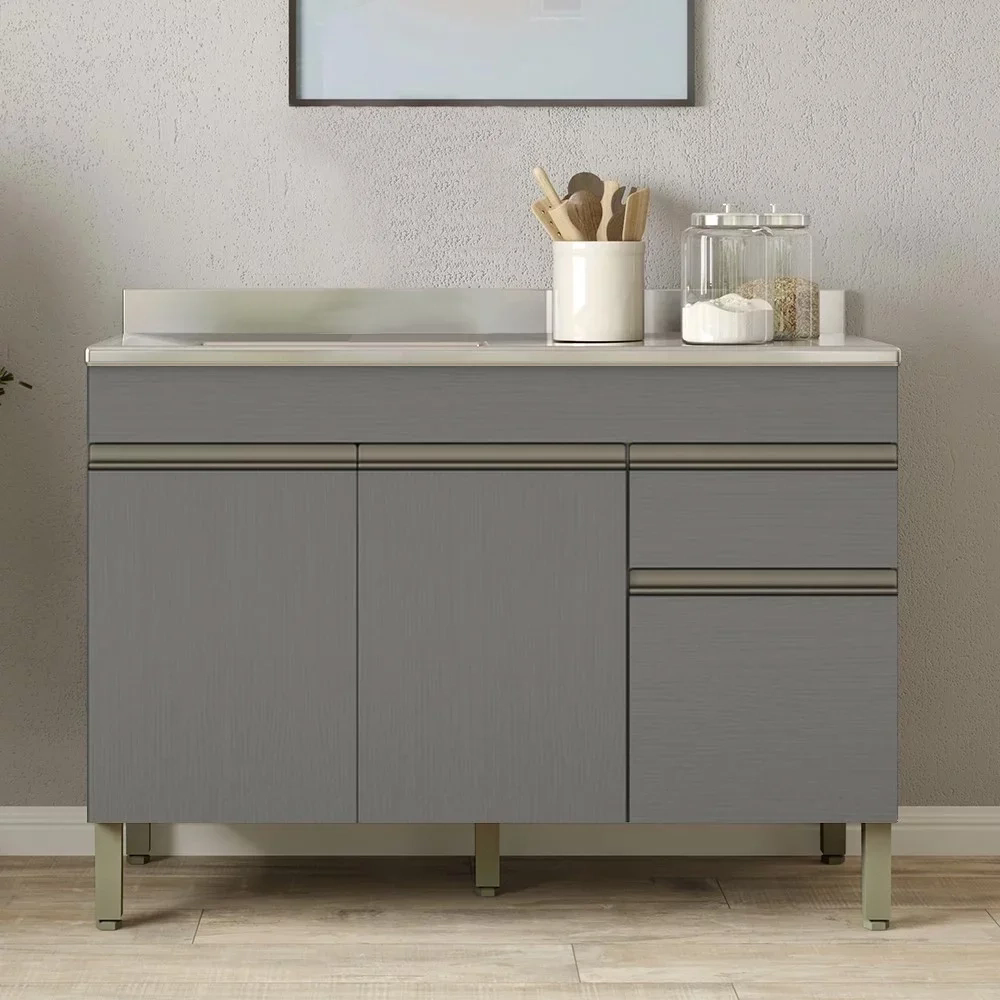 Balcão Gabinete 3 Portas com Pia 120cm Lina Z06 Gris - Mpozenato