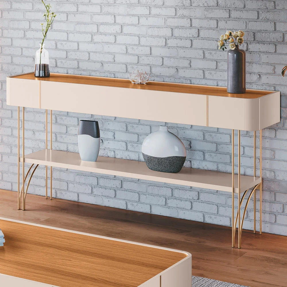 Aparador Para Sala de Estar Pés de Aço Gianni H01 Off White/Cinamomo - Mpozenato