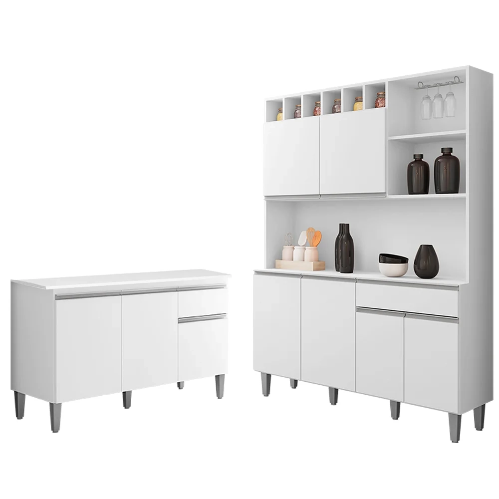 Cozinha Compacta Alice e Balcão Gabinete Com Tampo Tatiane 120cm Branco - AJL Móveis