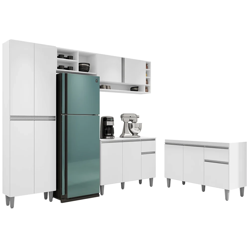 Cozinha Compacta Vanessa e Balcão Gabinete Sem Tampo Tatiane 120cm Branco - AJL Móveis