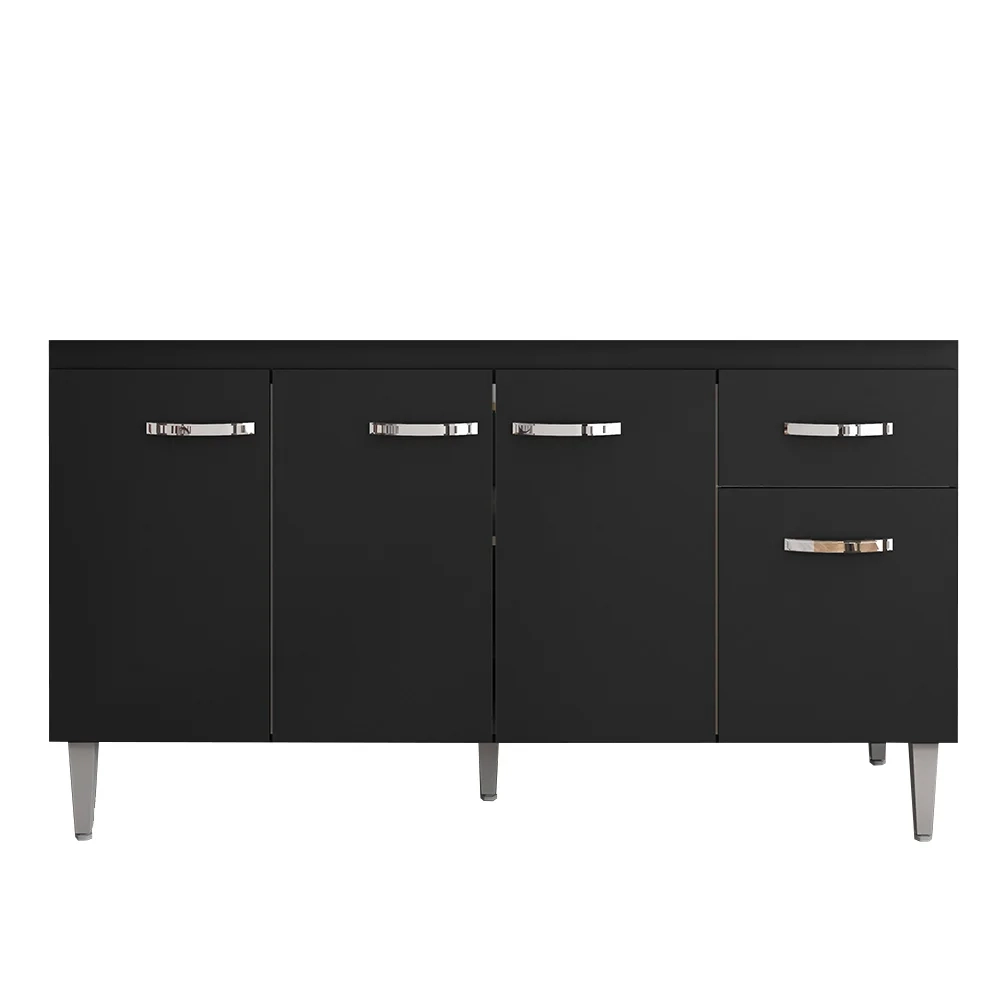 Balcão Gabinete Para Pia Sem Tampo 150cm 4 Portas e 1 Gaveta Gabriela Preto - AJL Móveis