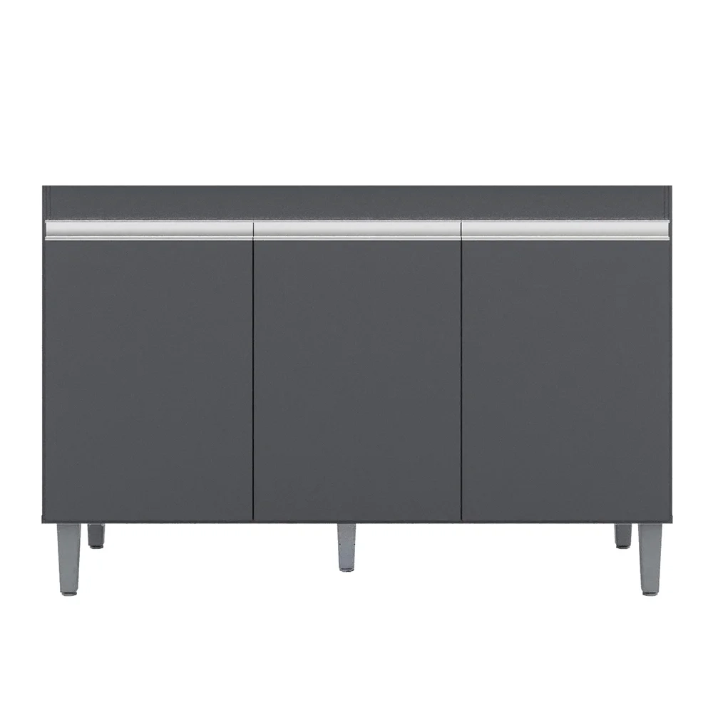Balcão Gabinete Para Pia 120cm 3 Portas Sem Tampo Manu Cinza - AJL Móveis