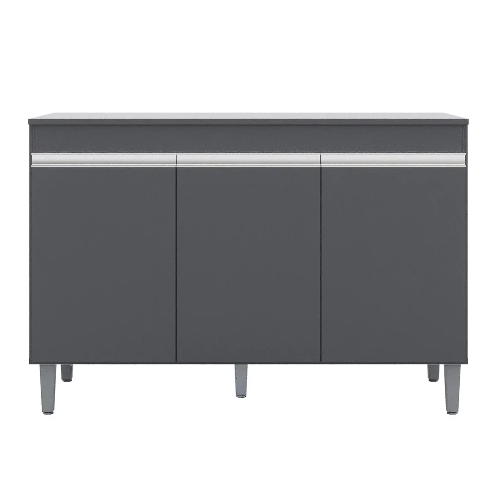 Balcão Gabinete Para Pia 120cm 3 Portas Com Tampo Manu Cinza - AJL Móveis