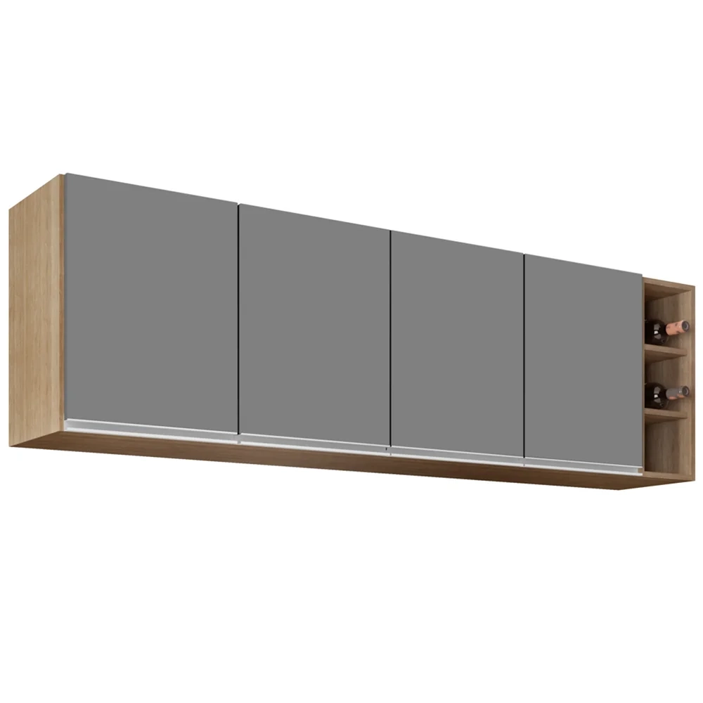 Armário Aéreo Nevada com Nicho 180cm 4 Portas Castanho/Cinza - Lumil