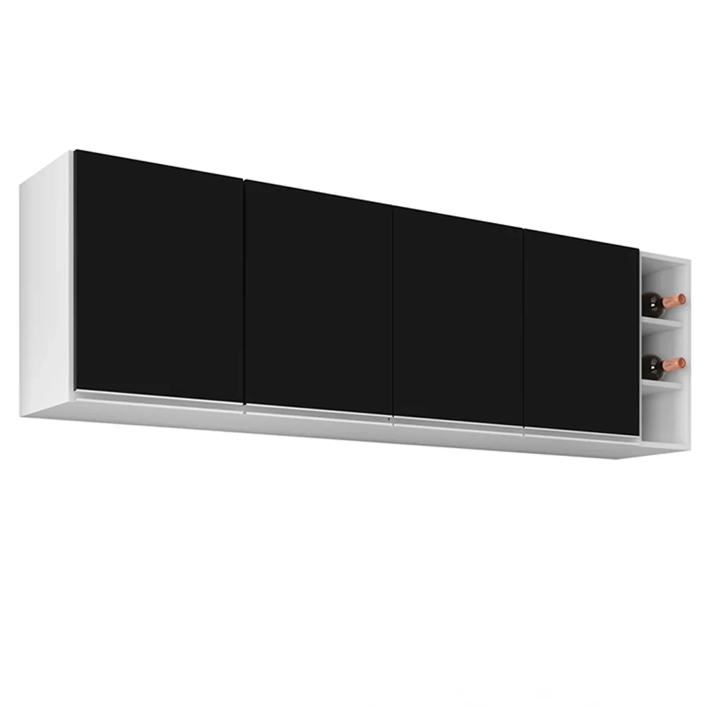 Armário Aéreo Nevada com Nicho 180cm 4 Portas Branco/Preto - Lumil