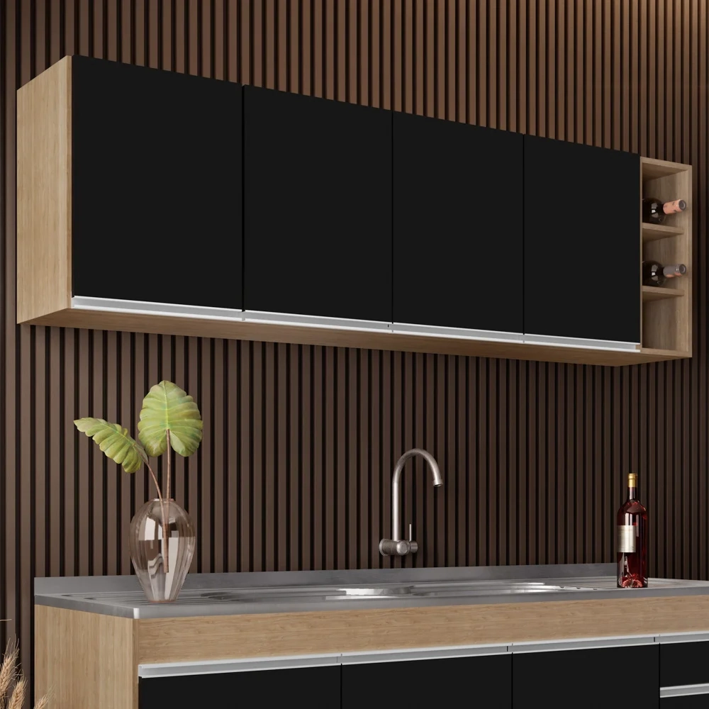 Armário Aéreo Nevada com Nicho 180cm 4 Portas Castanho/Preto - Lumil