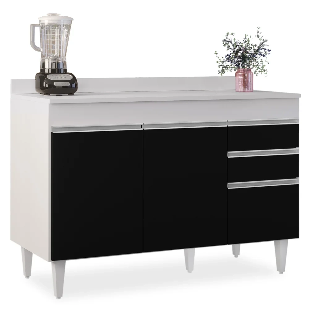 Balcão Gabinete para pia com Tampo 120cm Michigan Branco/Pto - Lumil