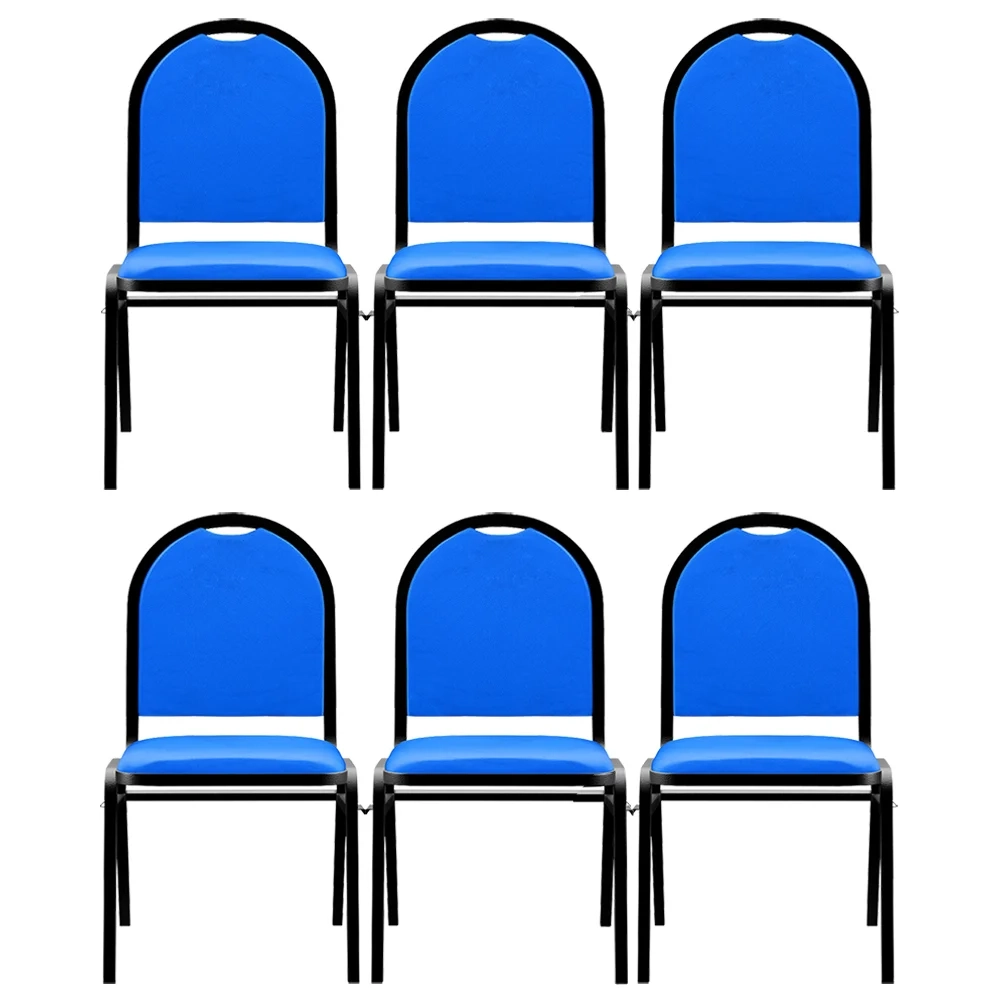 Kit 6 Cadeiras Hoteleiras Auditório Empilhável Sintético Z33 Azul - Mpozenato