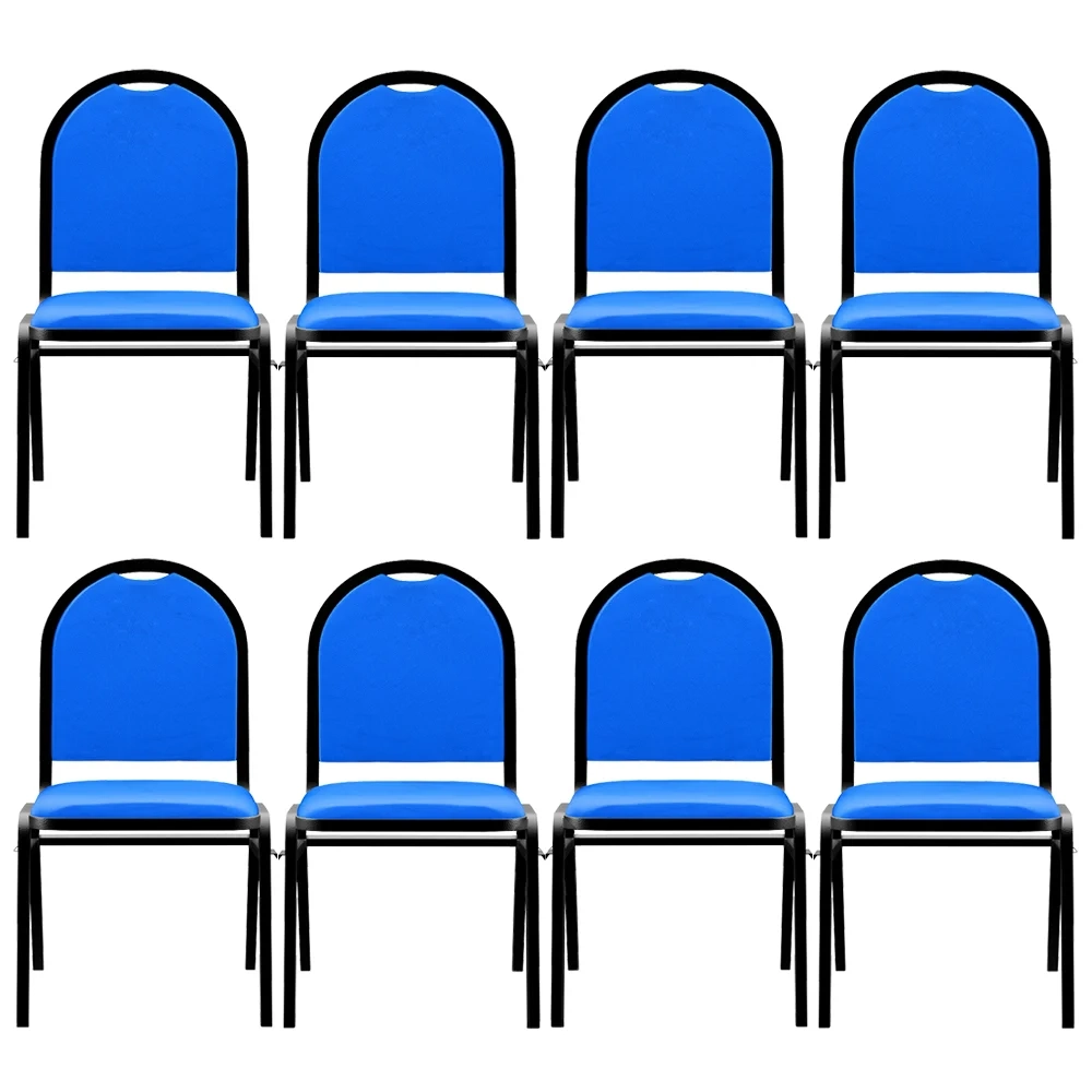 Kit 8 Cadeiras Hoteleiras Auditório Empilhável Sintético Z33 Azul - Mpozenato