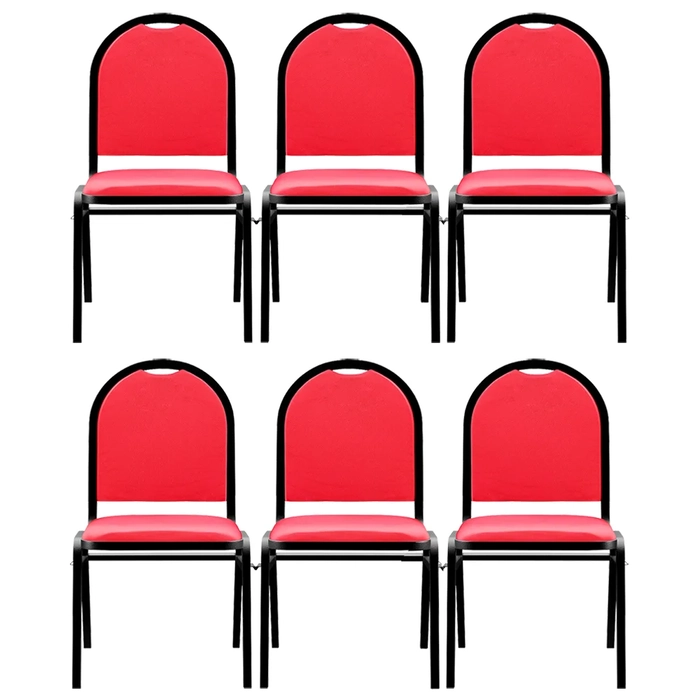 Kit 6 Cadeiras Hoteleiras Auditório Empilhável Sintético Z33 Vermelho - Mpozenato