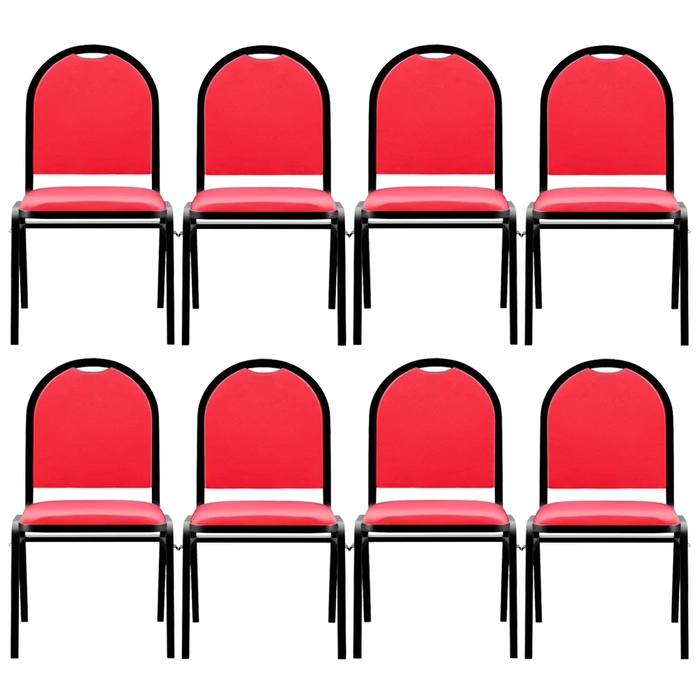 Kit 8 Cadeiras Hoteleiras Auditório Empilhável Sintético Z33 Vermelho - Mpozenato