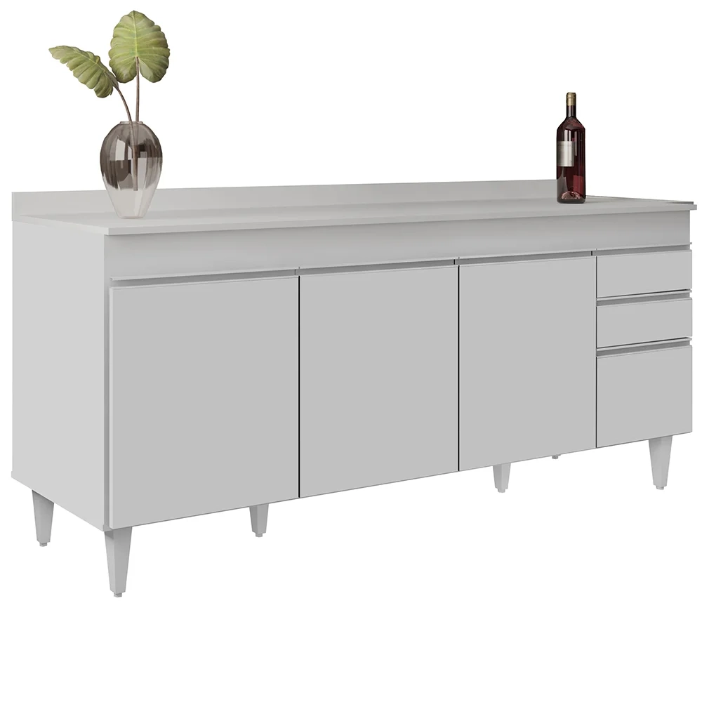 Balcão Gabinete 180cm com Tampo Dallas Branco - Lumil 