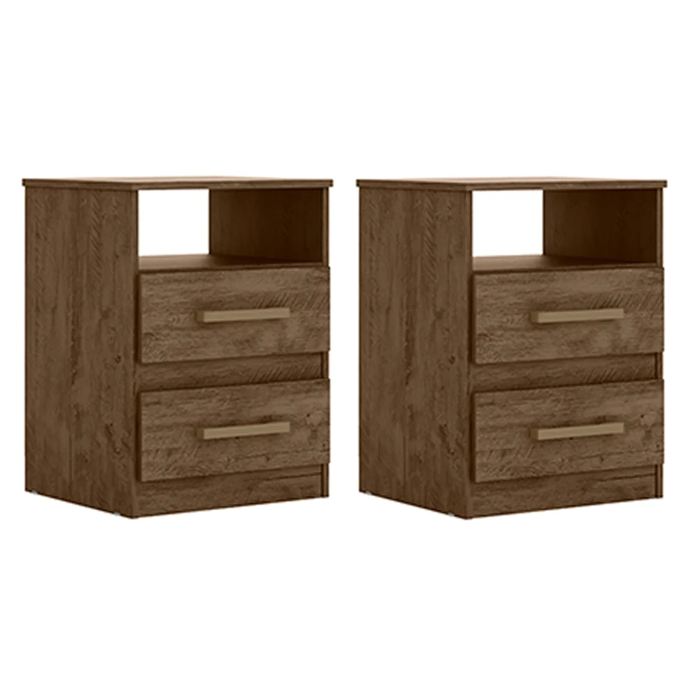 Kit 2 Mesas de Cabeceira Ares Z17 Flex Castanho/Avelã/Off White - Mpozenato