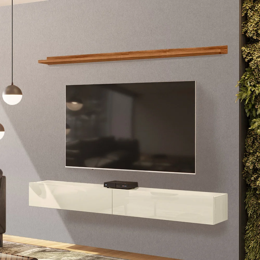 Bancada Suspensa e Prateleira 197cm Slat Z49 Cinamomo/Off - Mpozenato