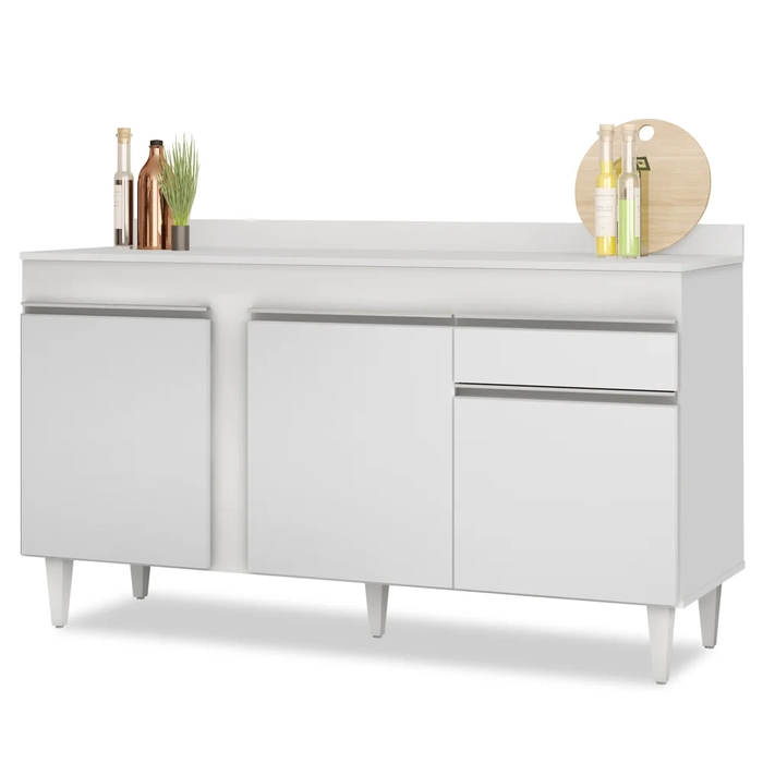 Balcão Gabinete para Pia com Tampo 150cm 3 Portas 1 Gaveta Dakota Branco - Lumil
