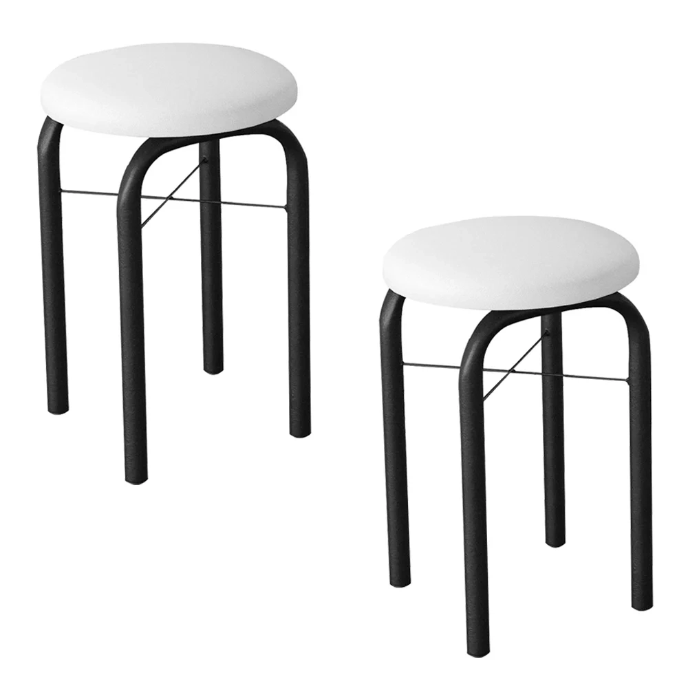 Kit 2 Banquetas Baixas para Cozinha em Aço Manu Sintético I01 Preto/Branco - Mpozenato