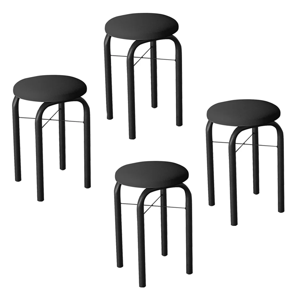 Kit 4 Banquetas Baixas para Cozinha em Aço Manu Sintético I01 Preto - Mpozenato