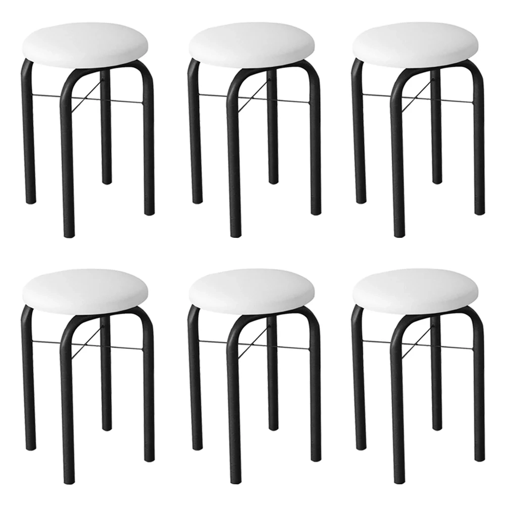 Kit 6 Banquetas Baixas para Cozinha em Aço Manu Sintético I01 Preto/Branco - Mpozenato