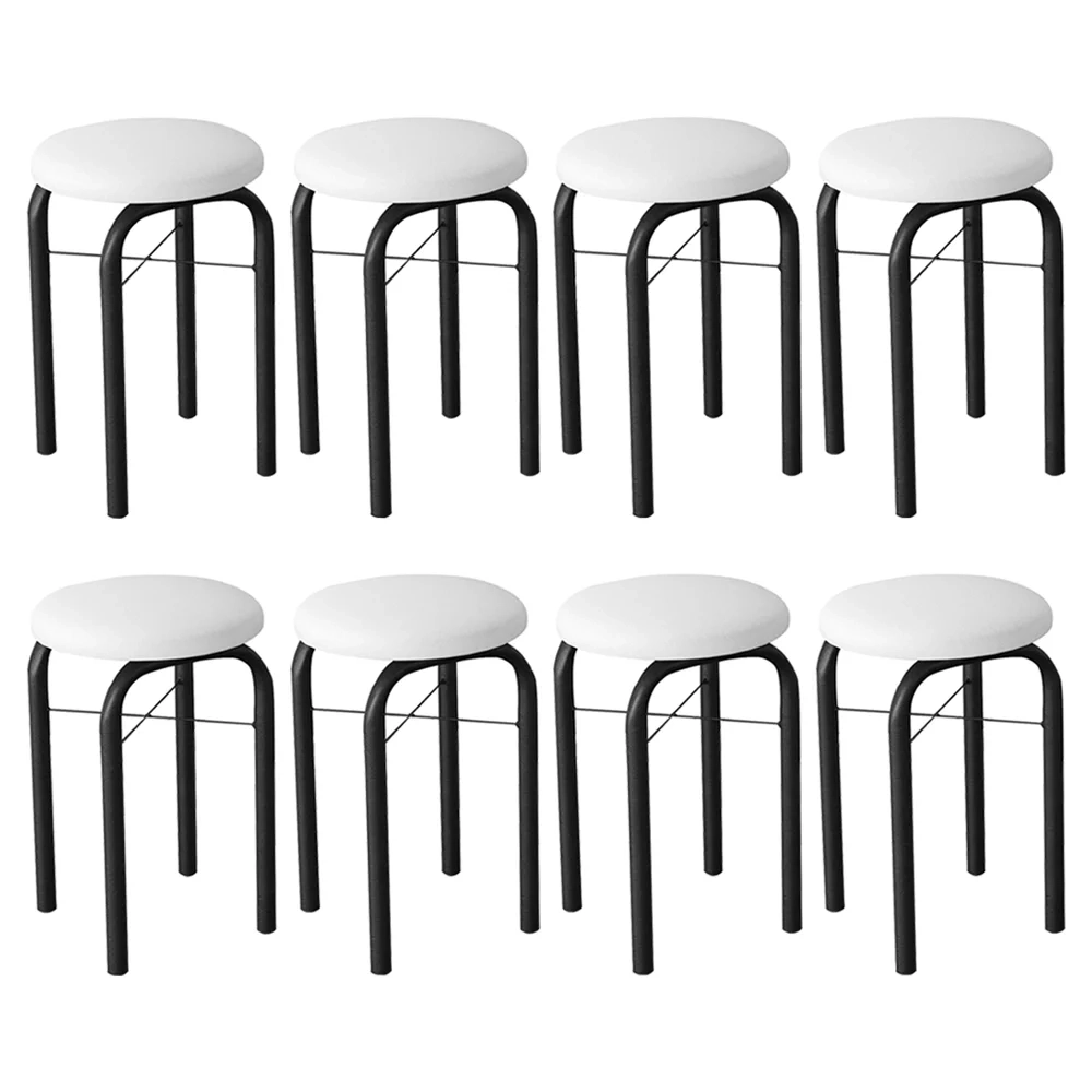 Kit 8 Banquetas Baixas para Cozinha em Aço Manu Sintético I01 Preto/Branco - Mpozenato