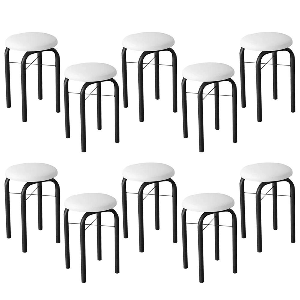 Kit 10 Banquetas Baixas para Cozinha em Aço Manu Sintético I01 Preto/Branco - Mpozenato