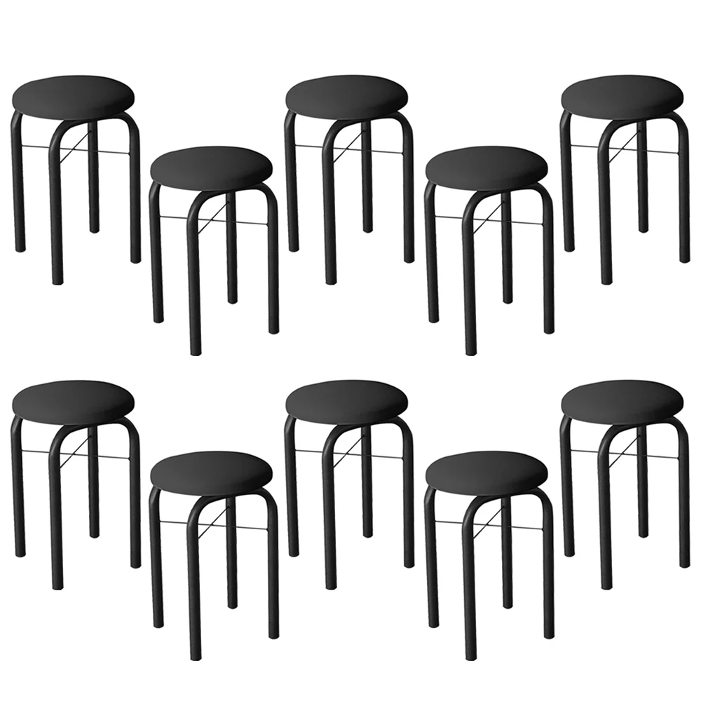 Kit 10 Banquetas Baixas para Cozinha em Aço Manu Sintético I01 Preto - Mpozenato