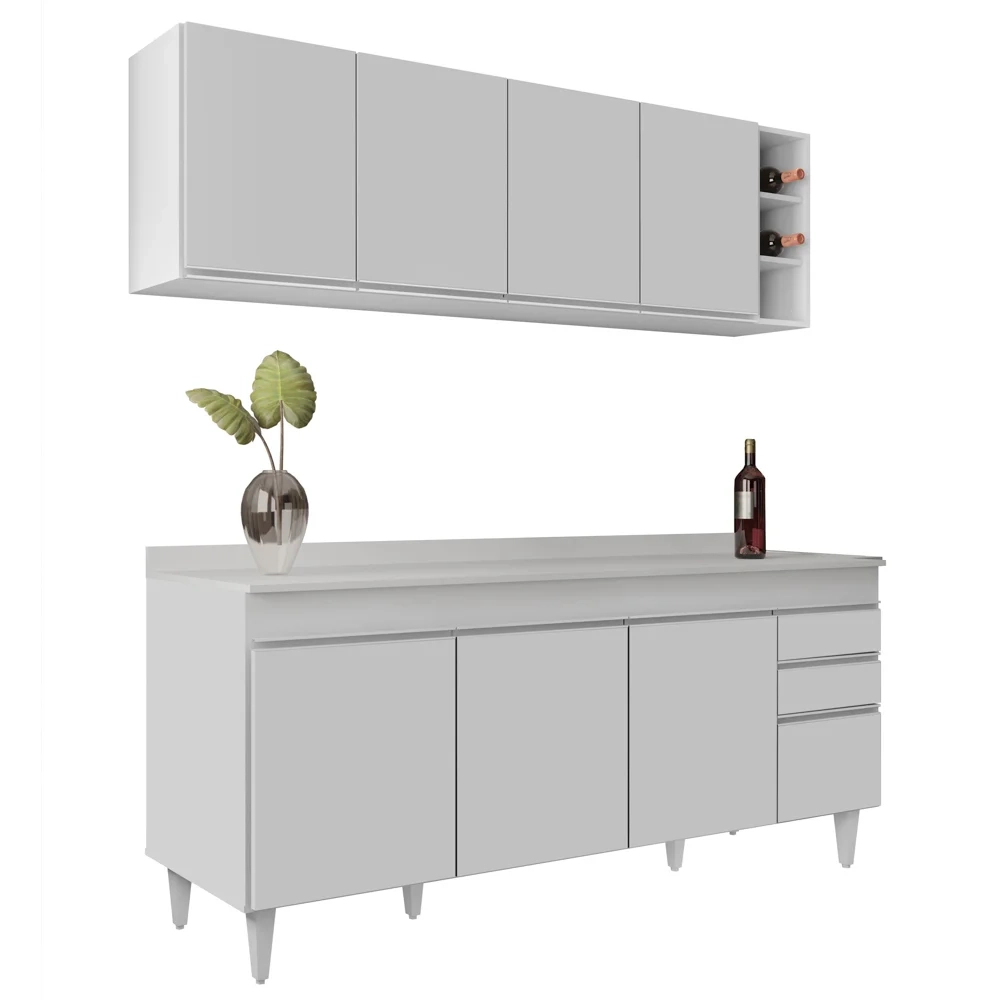 Armário Aéreo Nevada e Balcão 180cm com Tampo Dallas Branco - Lumil