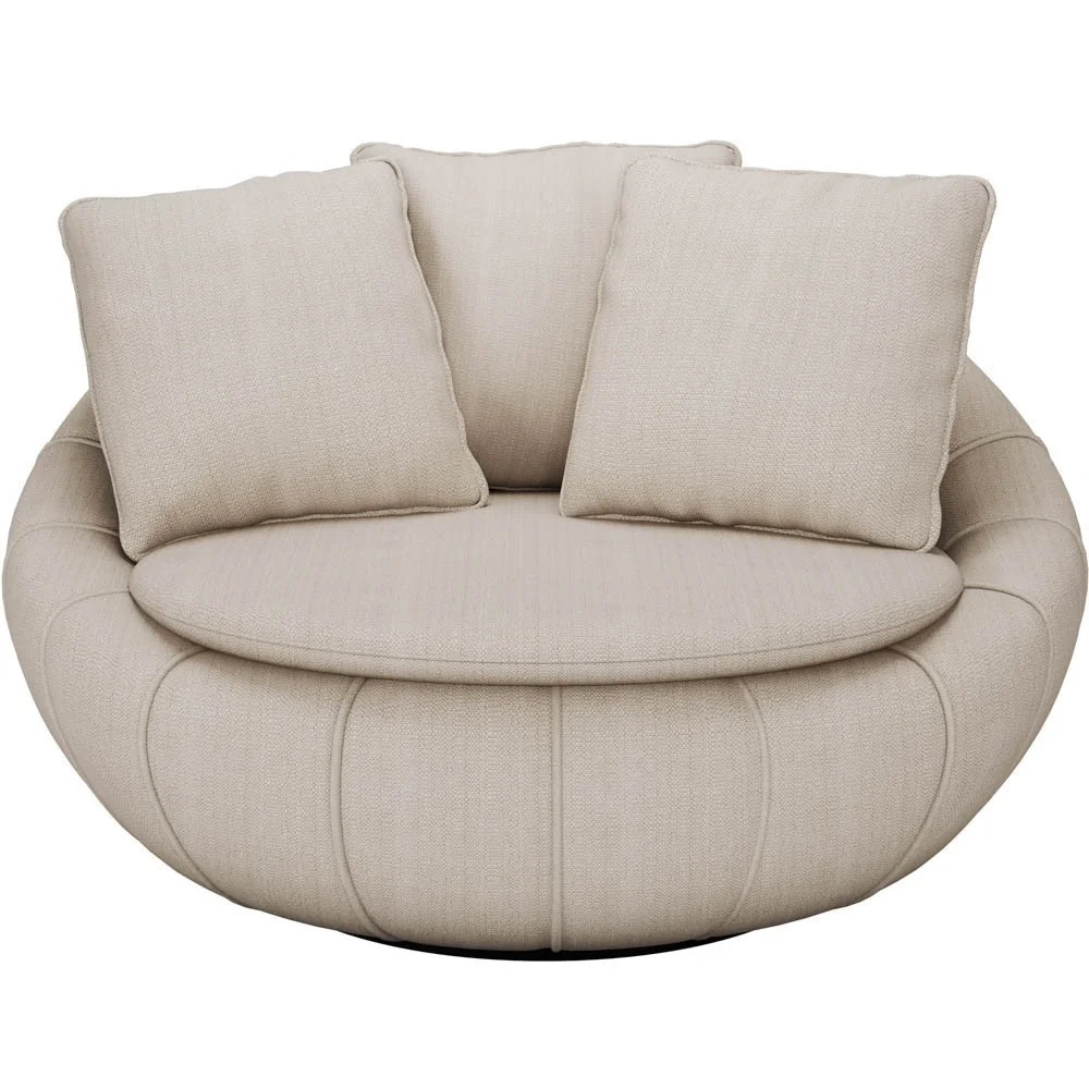 Poltrona Giratória Decorativa Redonda com Almofadas Saphire Z32 Linho Cru - Mpozenato