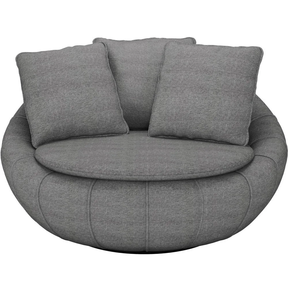 Poltrona Giratória Decorativa Redonda com Almofadas Saphire Z32 Linho Cinza - Mpozenato