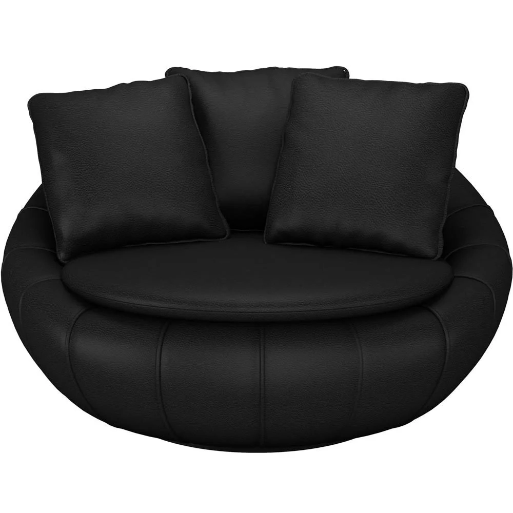 Poltrona Giratória Decorativa Redonda com Almofadas Saphire Z32 PU Preto - Mpozenato