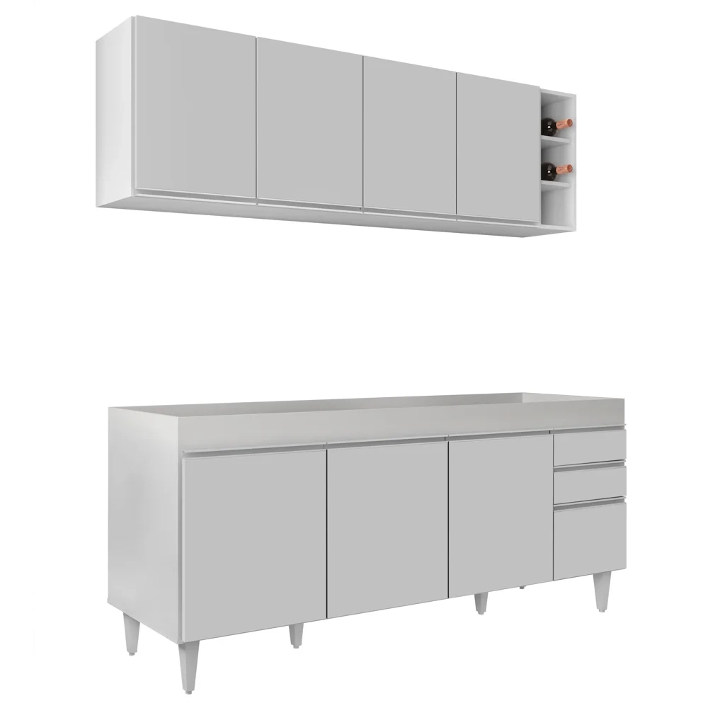 Armário Aéreo Nevada e Balcão para Pia 180cm Dallas Branco - Lumil