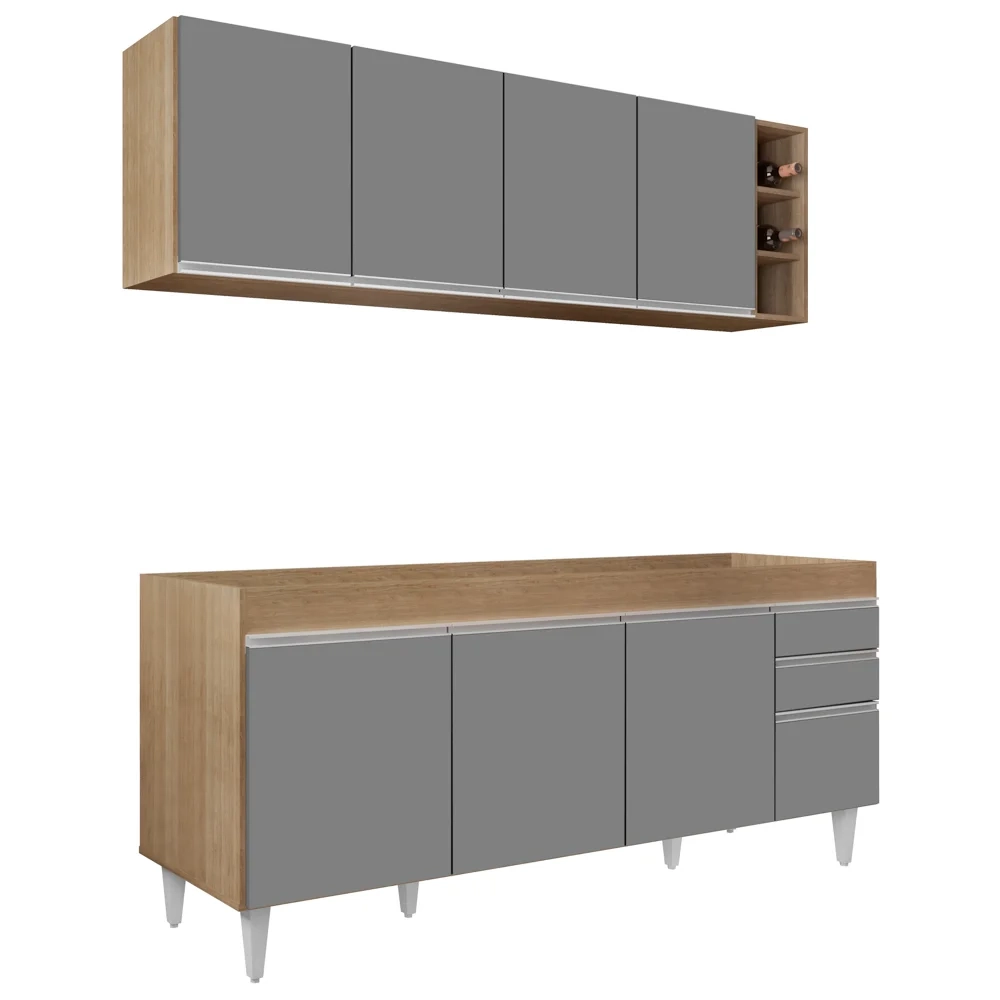 Armário Aéreo Nevada e Balcão para Pia 180cm Dallas Castanho/Cza - Lumil