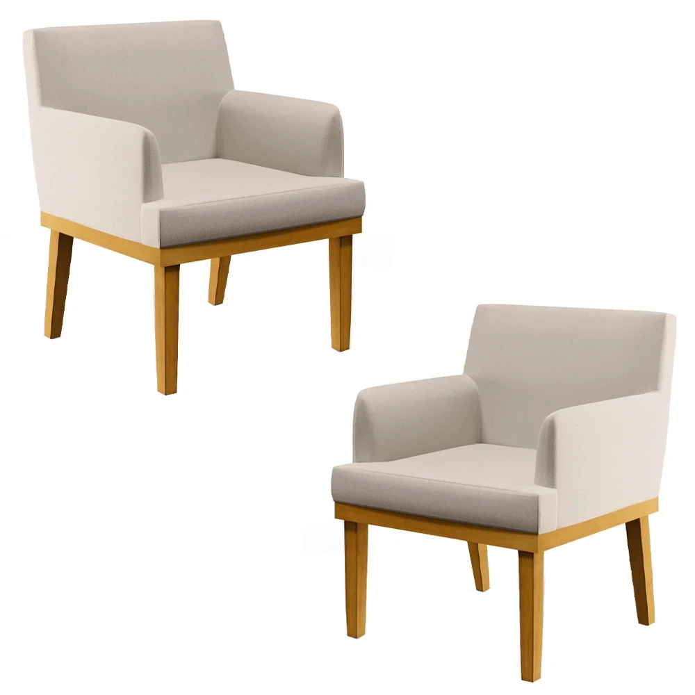 Kit 2 Poltronas Decorativas Vitória W01 Linho Cru - Mpozenato 