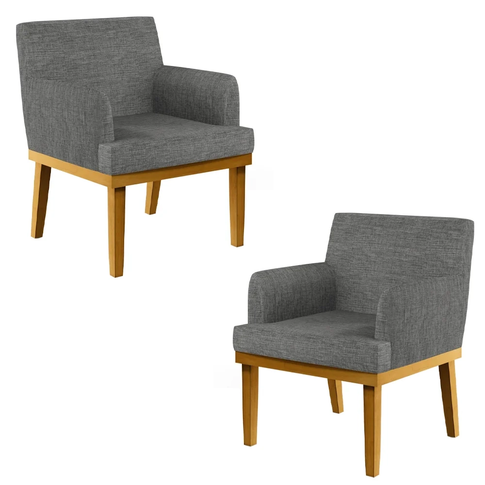 Kit 2 Poltronas Decorativas Vitória W01 Linho Cinza Escuro - Mpozenato