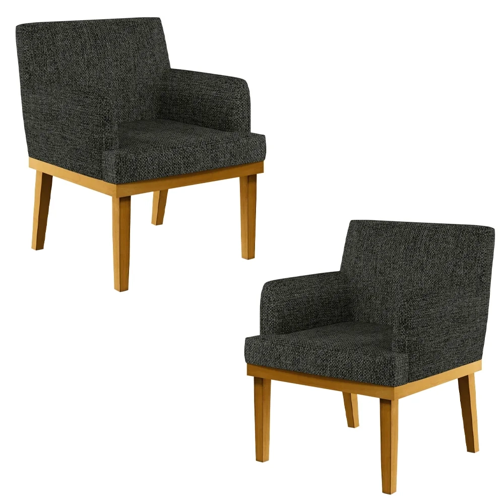 Kit 2 Poltronas Decorativas Vitória W01 Linho Grafite - Mpozenato 