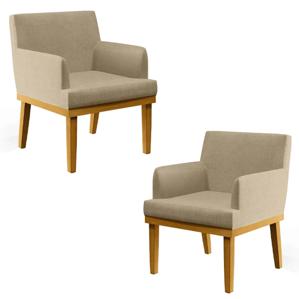 Kit 2 Poltronas Decorativas Vitória W01 Linho Bege Escuro - Mpozenato