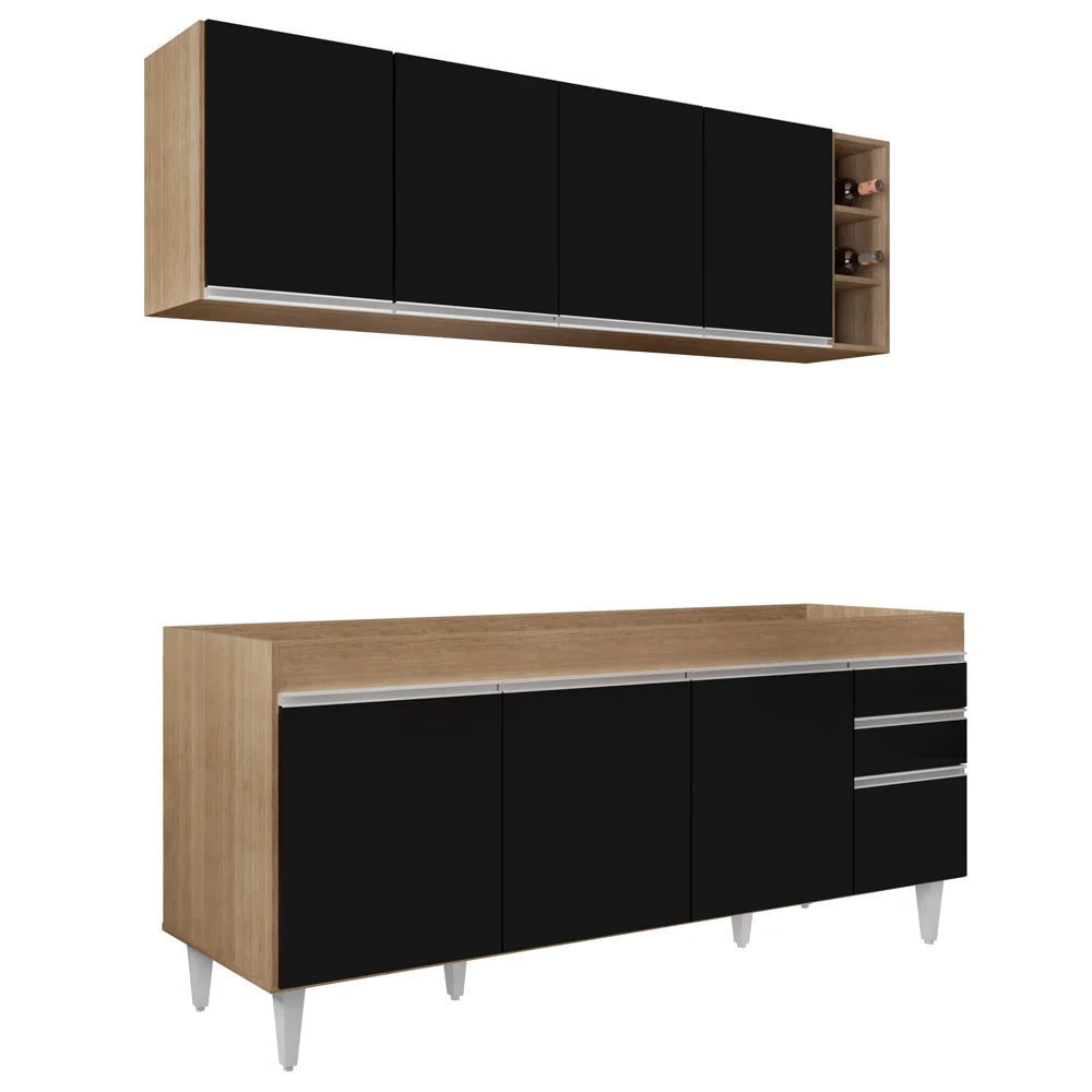 Armário Aéreo Nevada e Balcão para Pia 180cm Dallas Cast/Preto - Lumil