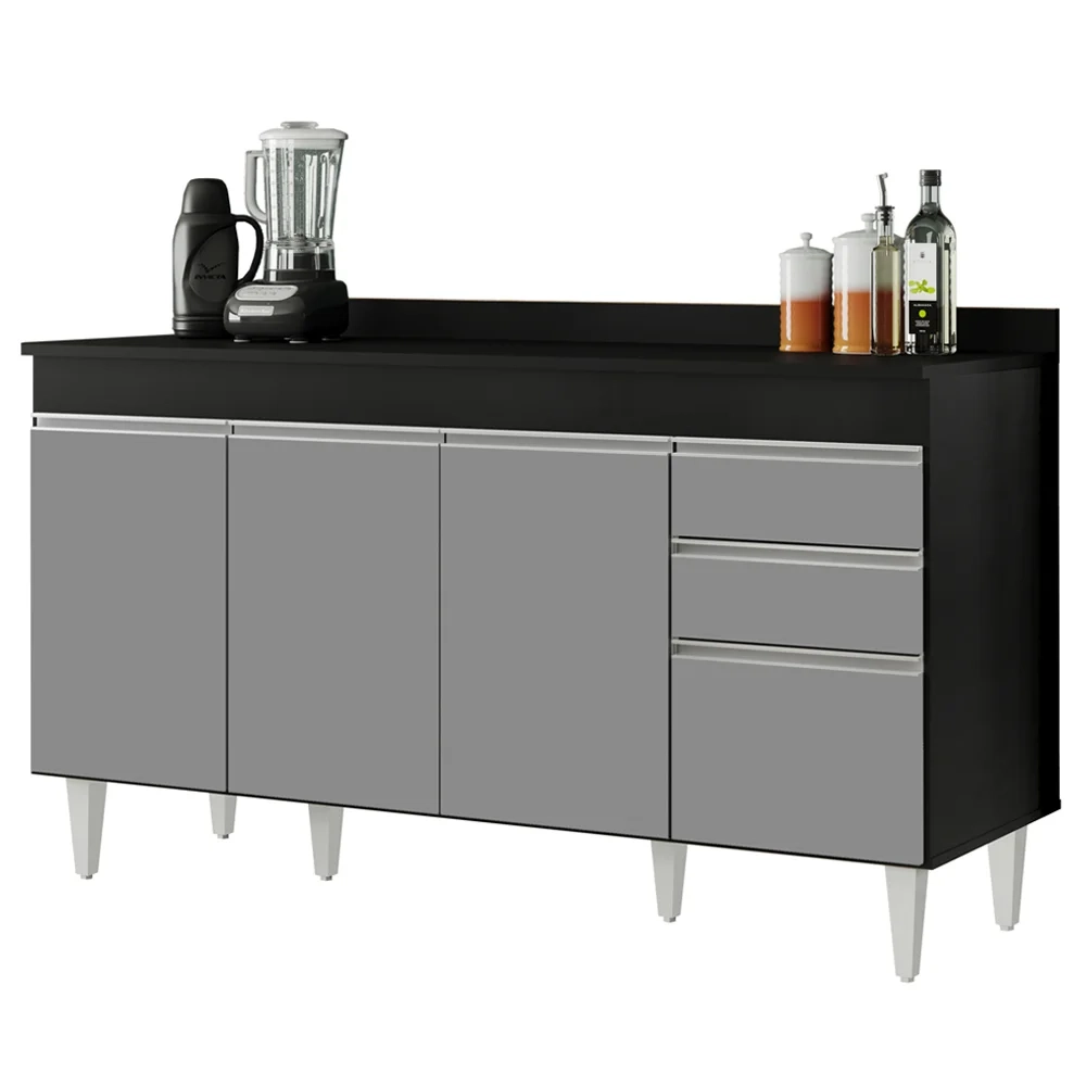 Balcão Gabinete para pia com Tampo 150cm Marrocos Preto/Cinza - Lumil