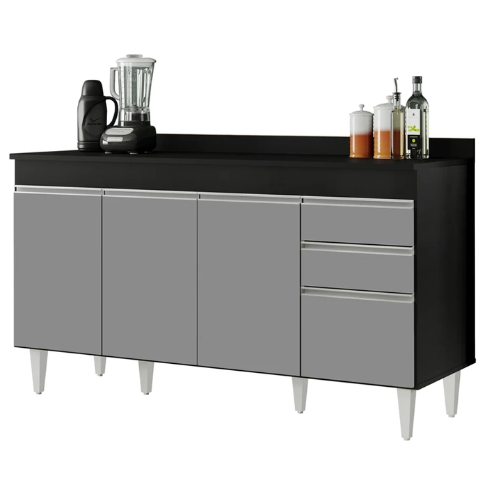 Balcão Gabinete para pia com Tampo 150cm Marrocos Preto/Cinza - Lumil