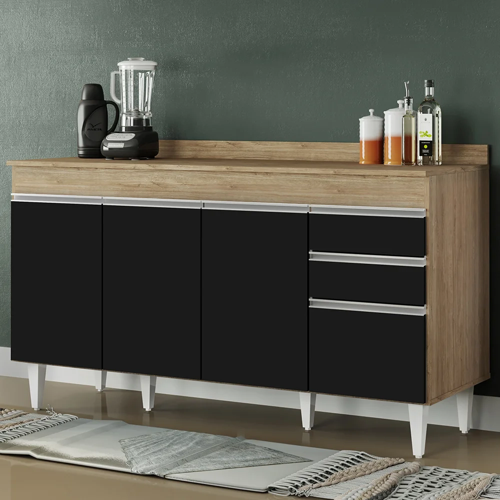 Balcão Gabinete para pia com Tampo 150cm Marrocos Castanho/Preto - Lumil